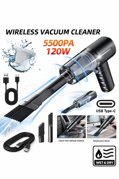 1PC Wireless Vacuum Cleaner 120W High Power Black Dual Use for Home And Car Powerful Portable Handheld Vacuum